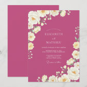 Magenta Crème Ranunculus Eucalyptus Bruiloft Kaart (Voorkant / Achterkant)