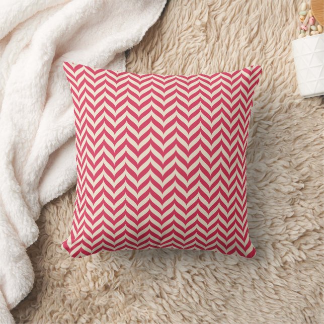 Magenta, Crème, Visgraat Patroon Kussen (Deken)