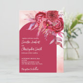 Magenta crimson bogundy bloemen bruiloft kaart (Staand voorkant)
