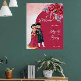 Magenta Cute Indian koppel welkomstbord Poster