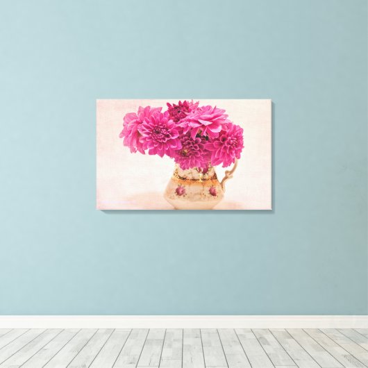 Magenta Dahlias Canvas Afdruk (Insitu (Houten vloer))
