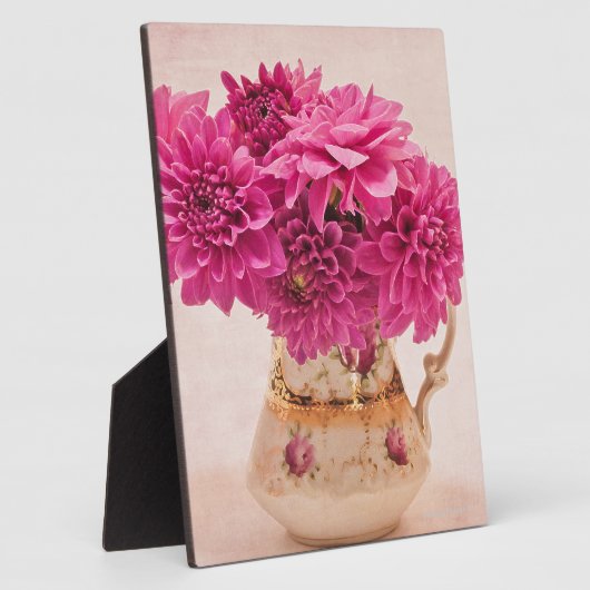 Magenta Dahlias in  Vase Foto Plaque Fotoplaat (Zijkant)