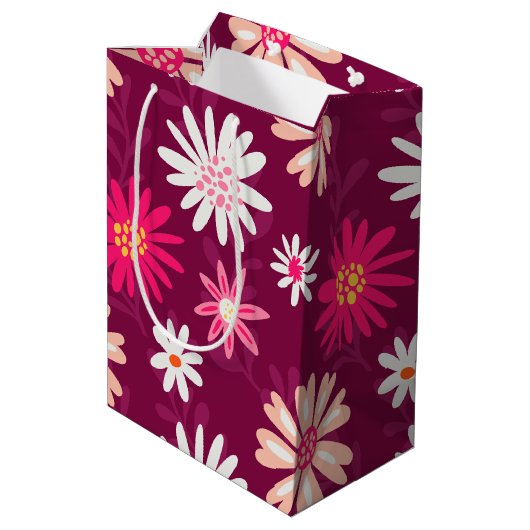 Magenta Daisy Design Medium Cadeauzakje (Achterkant Gekanteld)