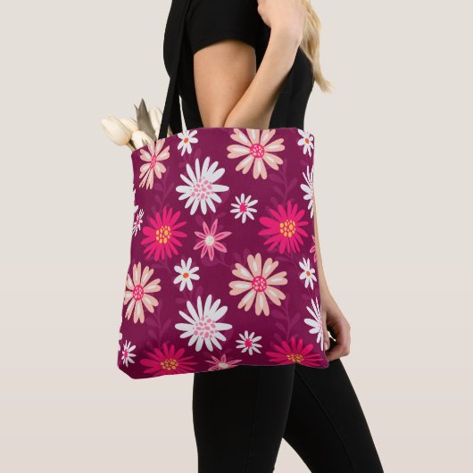 Magenta Daisy Design Tote Bag (Dichtbij)