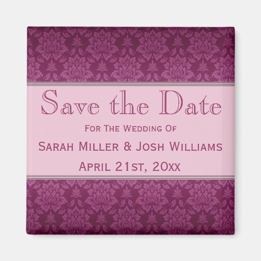 Magenta Damask Bewaar de datum Magneet (Voorkant)