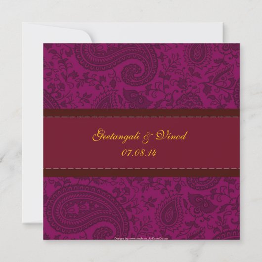 Magenta damask brocade Hindu bruiloft Kaart (Achterkant)
