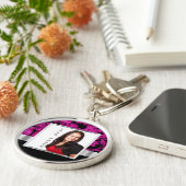 Magenta damask instagram fotosjabloon sleutelhanger (Zijkant)