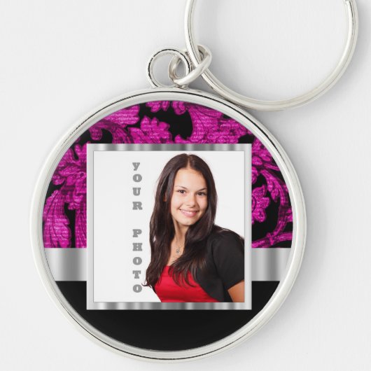 Magenta damask instagram fotosjabloon sleutelhanger (Voorkant)