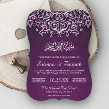 Magenta Damast Islamitische Moslim Trouwkaart