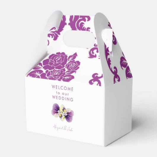 Magenta Damast Trouw Welkom  Bedankdoosjes (Achterkant)