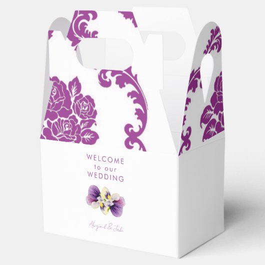 Magenta Damast Trouw Welkom  Bedankdoosjes (Geopend)