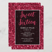 Magenta dark roze sparkles Sweet 16 elegant script Kaart (Voorkant / Achterkant)