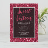 Magenta dark roze sparkles Sweet 16 elegant script Kaart (Staand voorkant)