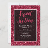 Magenta dark roze sparkles Sweet 16 elegant script Kaart (Voorkant)
