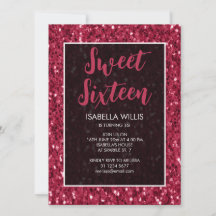 Magenta dark roze sparkles Sweet 16 elegant script