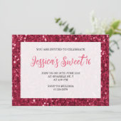 Magenta dark roze sparkles Sweet 16 elegant script Kaart (Staand voorkant)