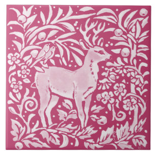Magenta Deer Bird Animal Natuur Woodland Floral Tegeltje
