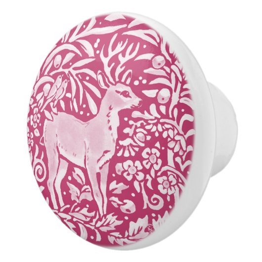 Magenta Deer Bird Forest Woodland Natuur Keramische Knop (Rechts)