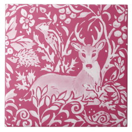 Magenta Deer Hedgel Bird Natuur Woodland Floral Tegeltje