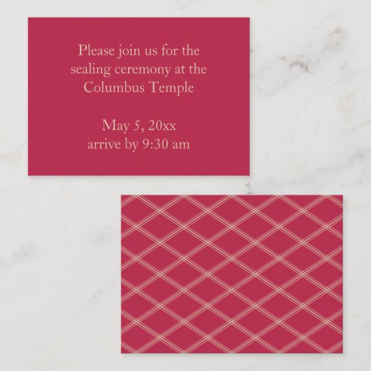 Magenta Diamonds Temple Sealing Uitnodiging Informatiekaartje (Voorkant / Achterkant)