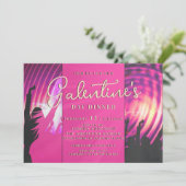 Magenta Disco Retro Galentine Dinner Brunch Party Kaart (Staand voorkant)