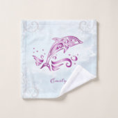 Magenta Dolphin - Aangepast Bad Handdoek (Wasdoekje)