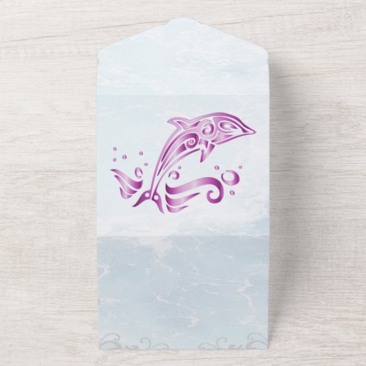 Magenta Dolphin All in One Wedding Invite All In One Uitnodiging (Buitenkant)