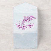 Magenta Dolphin All in One Wedding Invite Uitnodiging (Buitenkant)