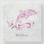 Magenta Dolphin Personalized Stone Onderzetter (Voorkant)