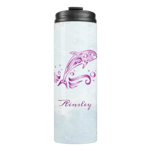 Magenta Dolphin Personalized Thermal Tumbler Thermosbeker (Voorkant)