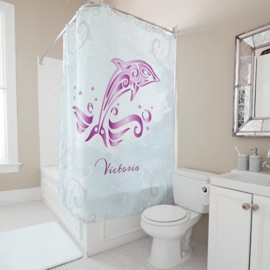 Magenta Dolphin Persoonlijk Shower Curtain Douchegordijn (In situ)