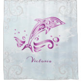 Magenta Dolphin Persoonlijk Shower Curtain Douchegordijn (Voorkant)