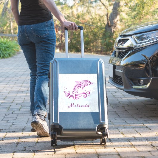 Magenta Dolphin Vinyl Sticker (Koffer Insitu)