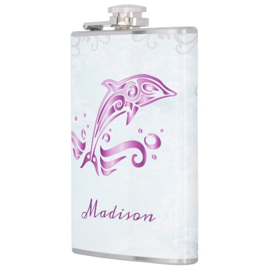 Magenta Dolphin Vinyl Wrapped Flask Heupfles (Links)