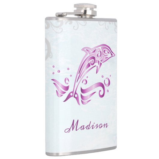 Magenta Dolphin Vinyl Wrapped Flask Heupfles (Rechts)