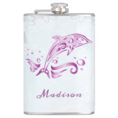 Magenta Dolphin Vinyl Wrapped Flask Heupfles (Voorkant)