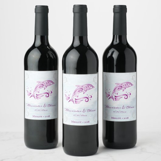 Magenta dolphin Weddenschap Wine Label Wijn Etiket (Flessen)