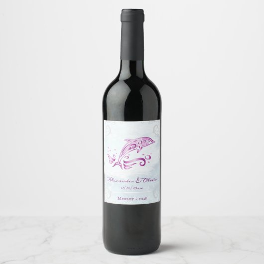 Magenta dolphin Weddenschap Wine Label Wijn Etiket (Voorkant)
