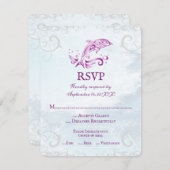 Magenta Dolphin Wedding RSVP Kaart (Voorkant / Achterkant)