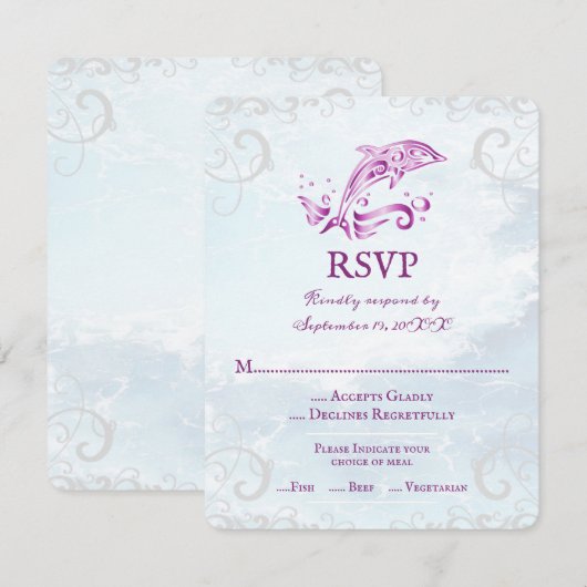 Magenta Dolphin Wedding RSVP Kaart (Voorkant / Achterkant)