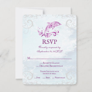 Magenta Dolphin Wedding RSVP Kaart