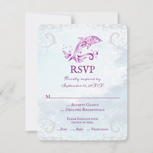 Magenta Dolphin Wedding RSVP Kaart (Voorkant)