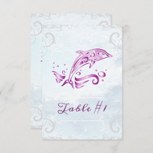 Magenta Dolphin Wedding Table Kaart (Voorkant / Achterkant)