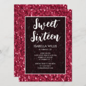 Magenta donker roze glitters Sweet 16 elegante scr Kaart (Voorkant / Achterkant)