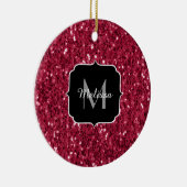 Magenta donkerroze rode spargel glitter Monogram Keramisch Ornament (Rechts)