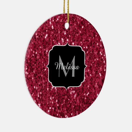 Magenta donkerroze rode spargel glitter Monogram Keramisch Ornament (Rechts)