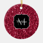 Magenta donkerroze rode spargel glitter Monogram Keramisch Ornament (Voorkant)