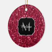 Magenta donkerroze rode spargel glitter Monogram Keramisch Ornament (Links)