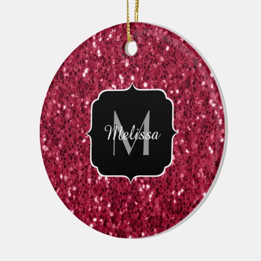 Magenta donkerroze rode spargel glitter Monogram Keramisch Ornament (Links)