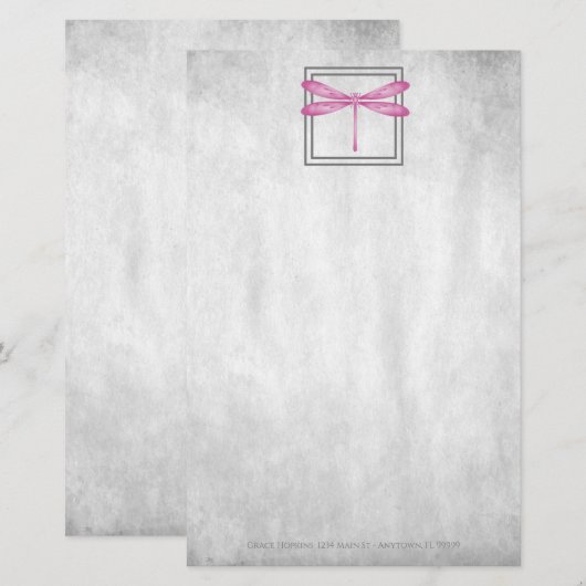 magenta Dragonfly - Aangepaste schrijfbenodigdhede Briefpapier (Voorkant / Achterkant)